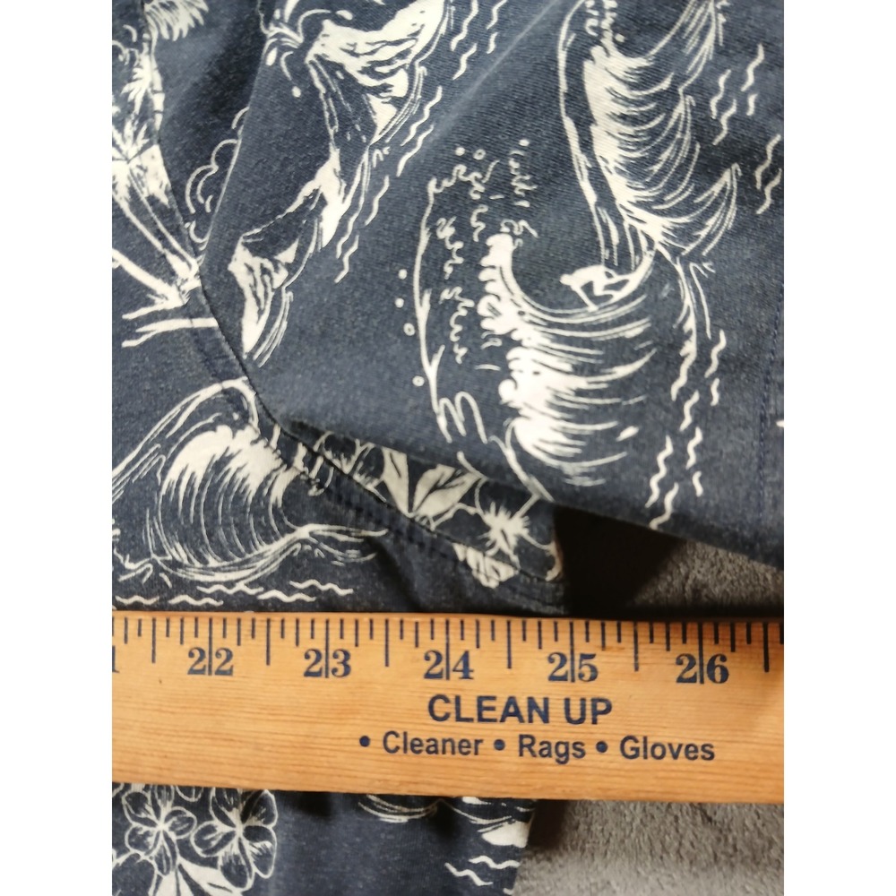 Tailor Vintage Mens XL Hawaiian Shirt Navy Blue Wave Palm Tree Volcano Print S/S - Picture 4 of 6